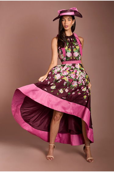 Lisa Tan Bow Shoulder Hi Low Printed Midi Dress