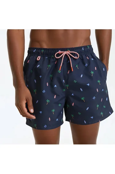 Swim Shorts with Palm Trees and Surfboards Print