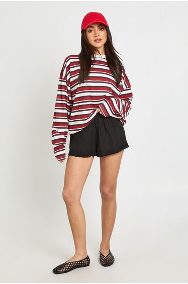 Poplin Broderie Trim Short - black