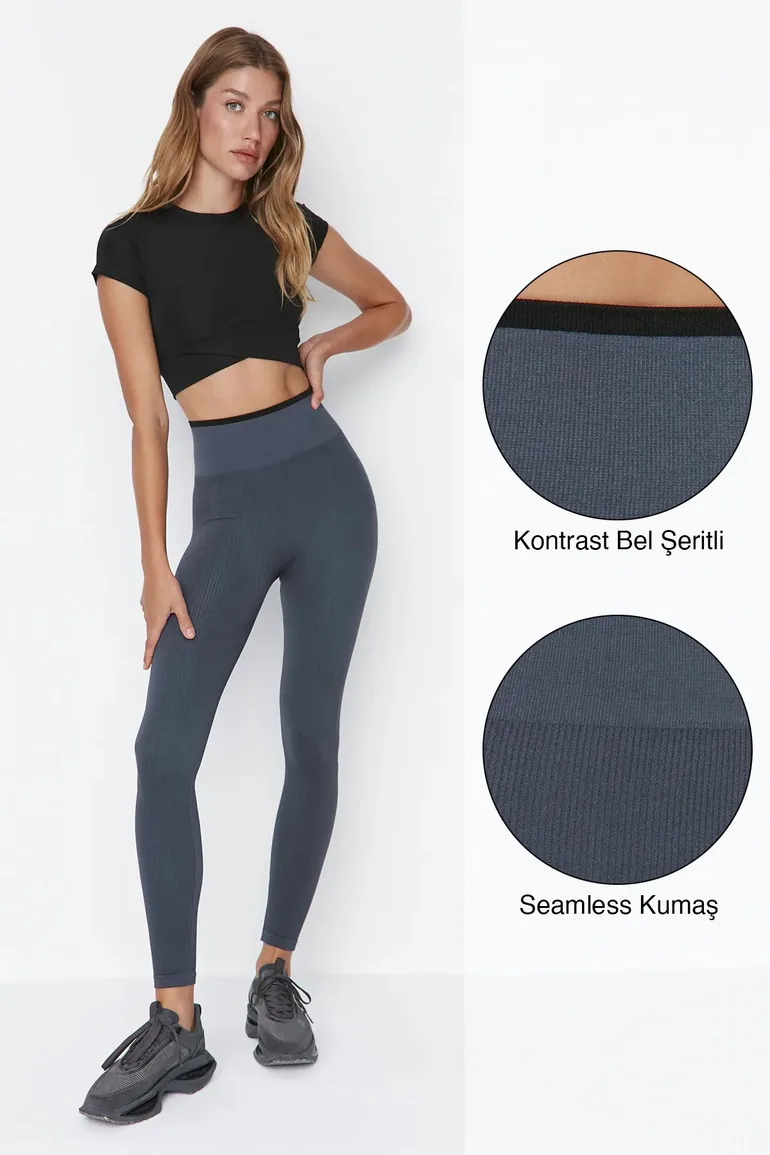 Sports Leggings - Gray - High Waist - 7