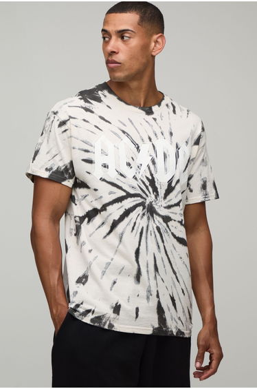 Oversized ACDC Tie Dye License Print T-shirt - sand