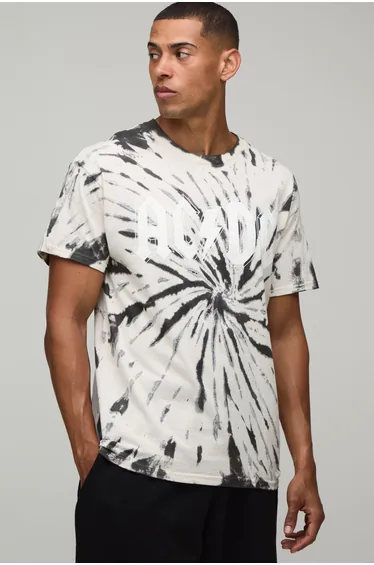 Oversized ACDC Tie Dye License Print T-shirt - sand