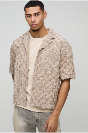 Oversized Boxy Revere Tufted Crinkle Shirt