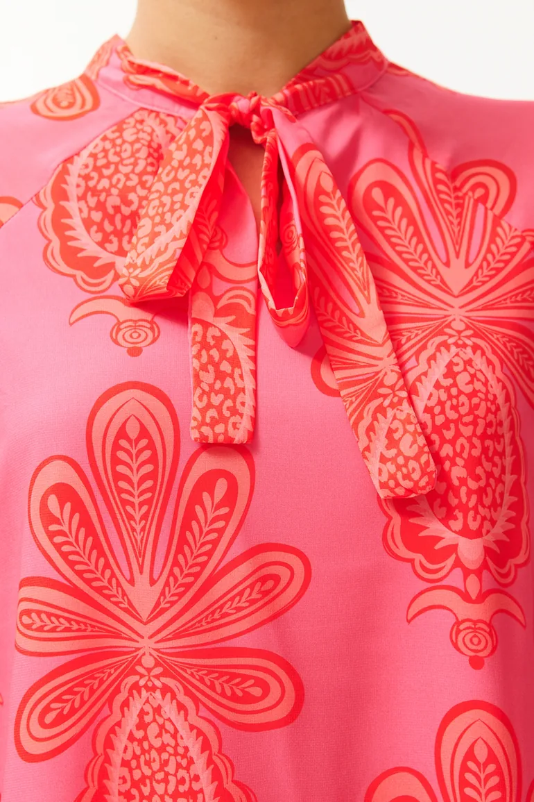 Pink Lined Chiffon Patterned Woven Tunic - 3