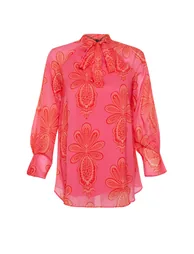 Pink Lined Chiffon Patterned Woven Tunic - 8