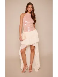 Cream Chiffon Layered Rara Maxi Skirt - 1