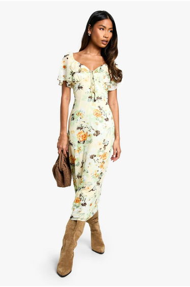 Floral Angel Sleeve Midaxi Dress