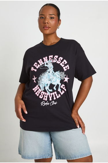 Plus Tennessee Nashville Oversized T-Shirt - black