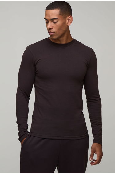Essential Muscle Fit Long Sleeve T-Shirt - chocolate