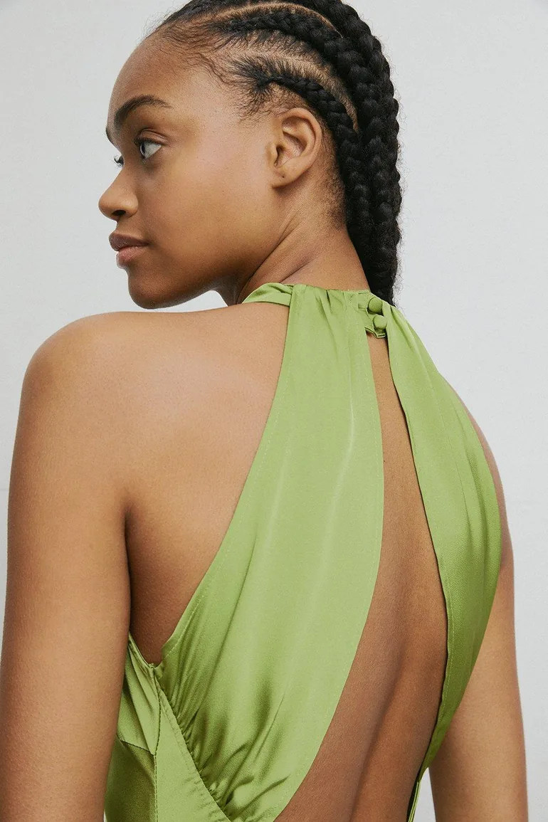 warehouse satin halter neck backless slip dress Buy Warehouse Satin Halter Neck Backless Maxi Slip Dress In Forest