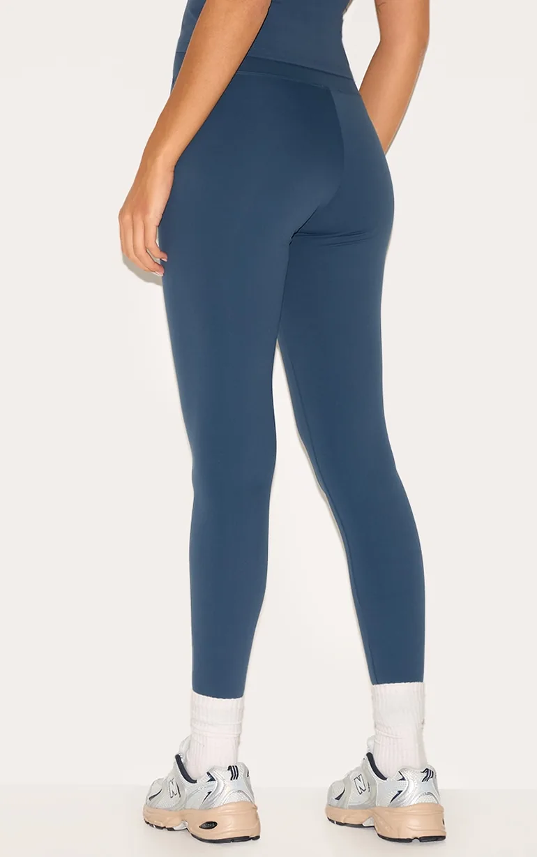 Midnight Blue Sculpt Wrap Waist Gym Leggings - 2