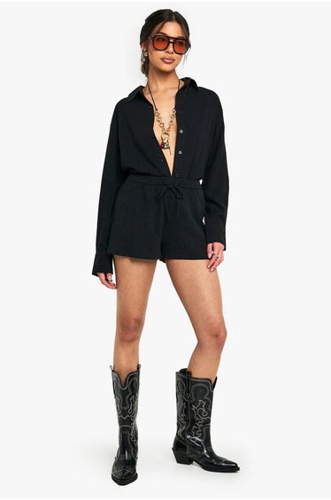 Premium Linen Oversized Shirt - black