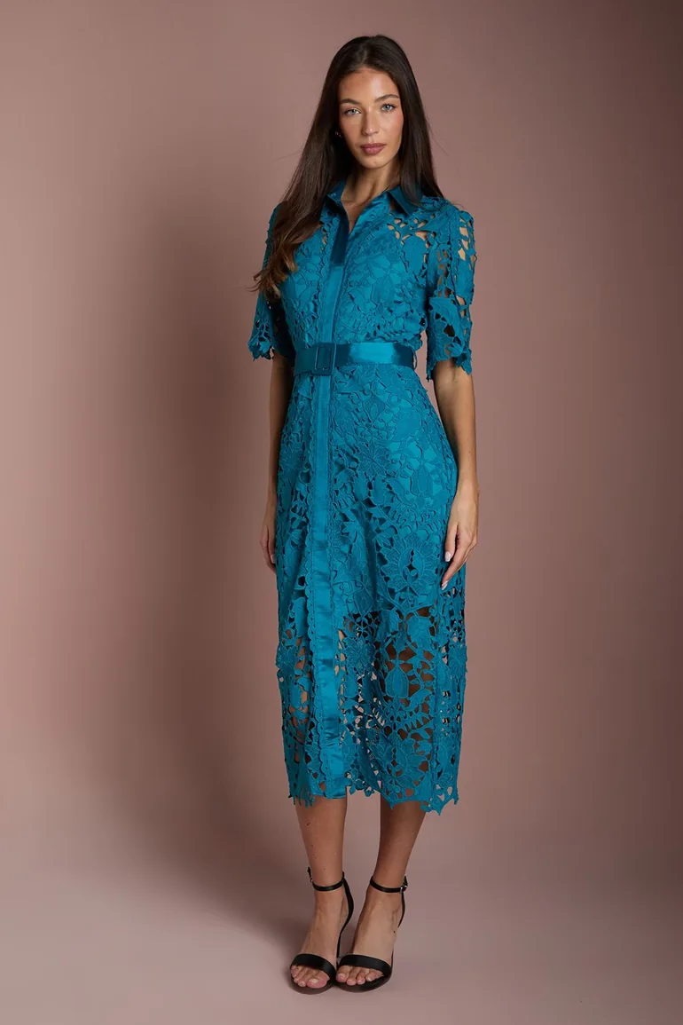 Lace Shirt Dress With Short Sleeves