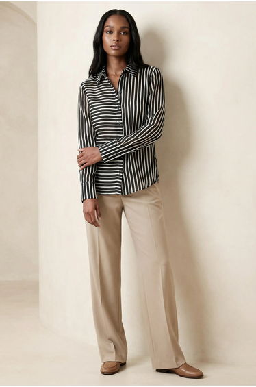 MY FASHION Striped Long-Sleeve Button-Front Shirt