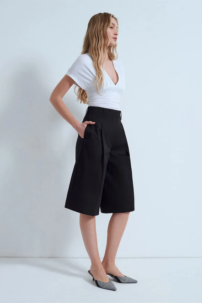 DILVIN High-Waist Cotton Poplin Capri Shorts - 3