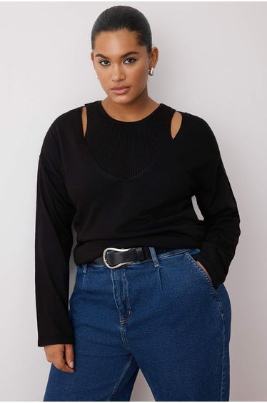 Black 2-Piece Set Knitwear Blouse-Sweater