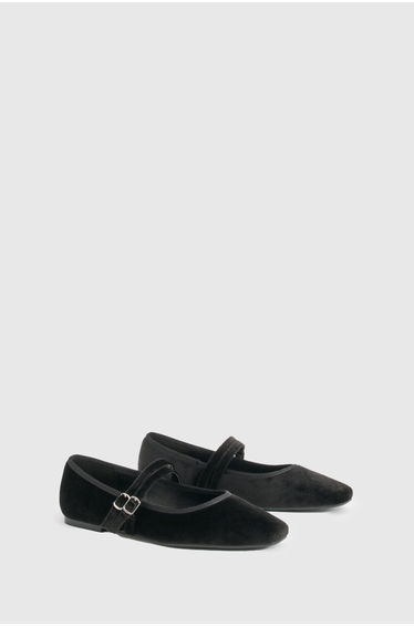 Wide Fit Double Strap Mary Jane Flats - black