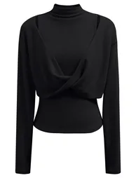 سترة أسود محبوك بأكمام طويلة - 2