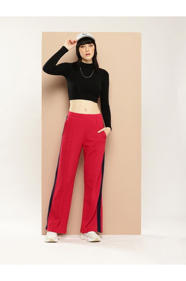 Women Red Wide Leg Soft Drapey Cotton Pant