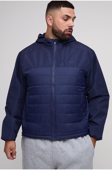 Plus Regular Fit Lightweight Quilted Hooded Jacket - navy