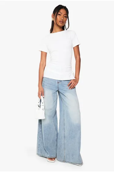 Ribbed Ruched Side T-shirt - white