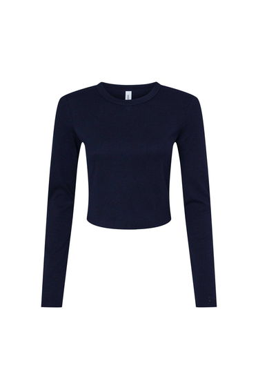 Bella + Canvas Womens/Ladies Micro-Rib Long-Sleeved T-Shirt - Solid Navy