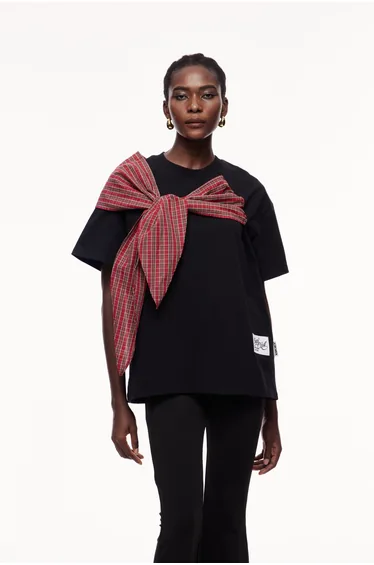 Cephalus Grid Bow T Shirt, Black