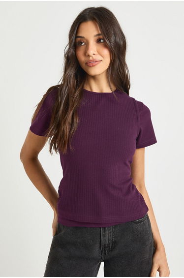 Rib Double Layer Racer Cap Sleeve Top - plum