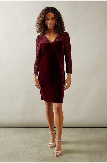 Occasion Lace Sleeve Velvet Shift Dress