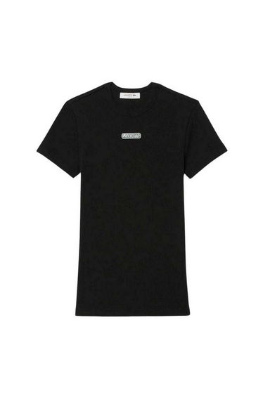 Lacoste Womens/Ladies Ribbed Crew Neck Slim T-Shirt - Black