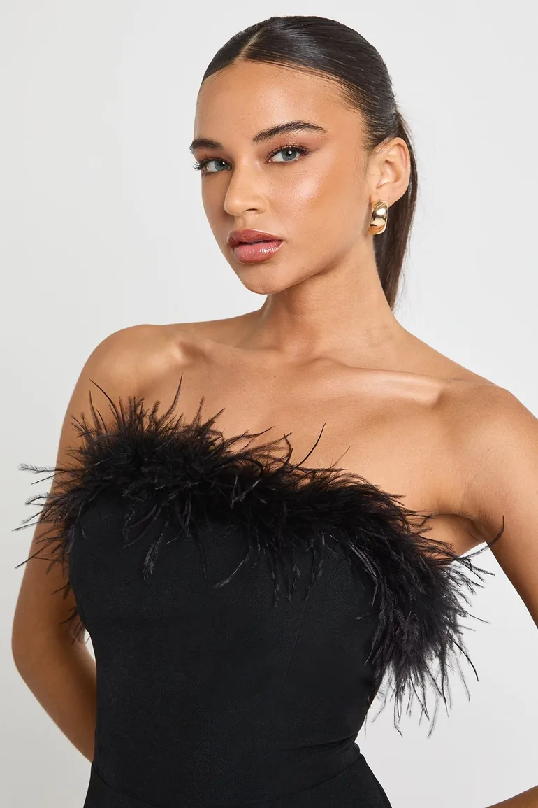 Feather Trim Flippy Playsuit - black - 3