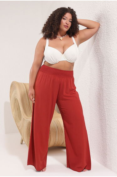 Tile Wide Leg High Waist Beach Wear Plus Size Trousers