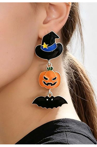 Witch Hat Pumpkin Bat Dangle Earrings