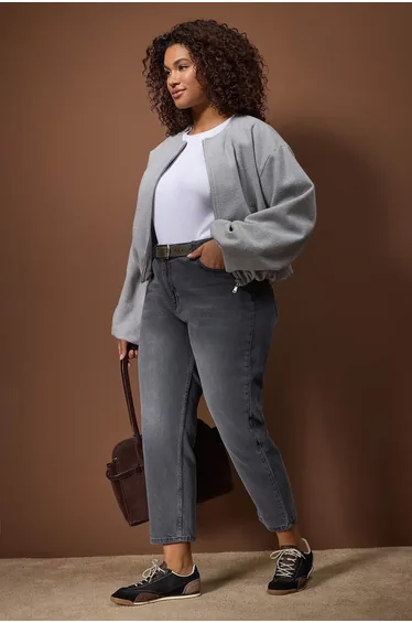 Anthracite high waist leg destroyed detailed mom fit denim plus size jean