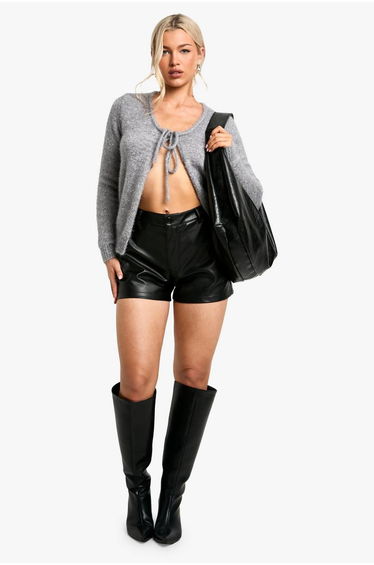 Glitter Knitted Tie Front Top - silver
