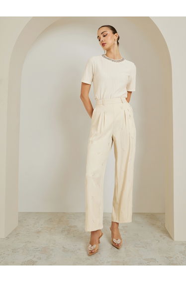 Off-White Embellished Wide Leg Pants