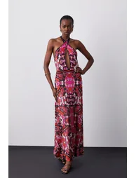 Slinky Knit Jacquard Geo Maxi Column Dress
