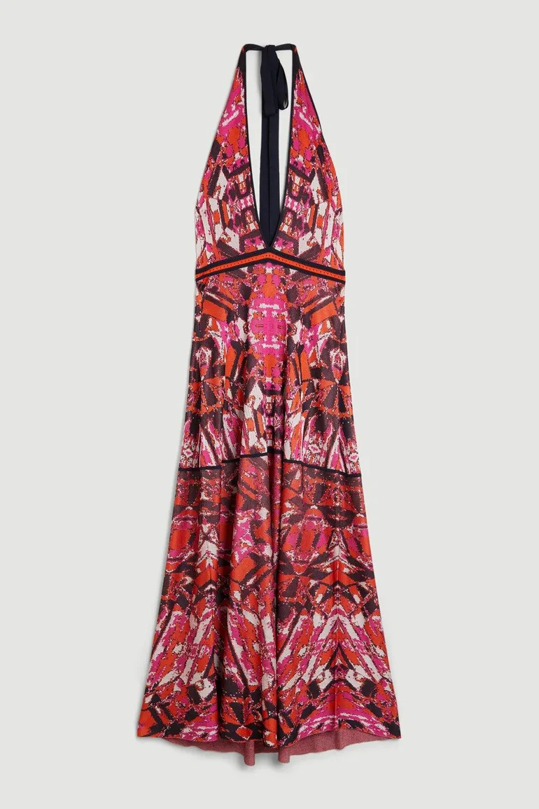 Slinky Knit Jacquard Geo Maxi Column Dress - 3