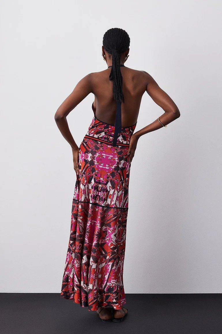 Slinky Knit Jacquard Geo Maxi Column Dress - 2