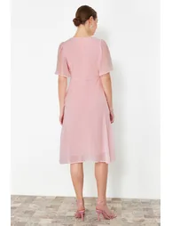 Powder Skirt Flounce A-line Chiffon Midi Lined Woven Dress - 6