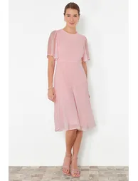 Powder Skirt Flounce A-line Chiffon Midi Lined Woven Dress - 4