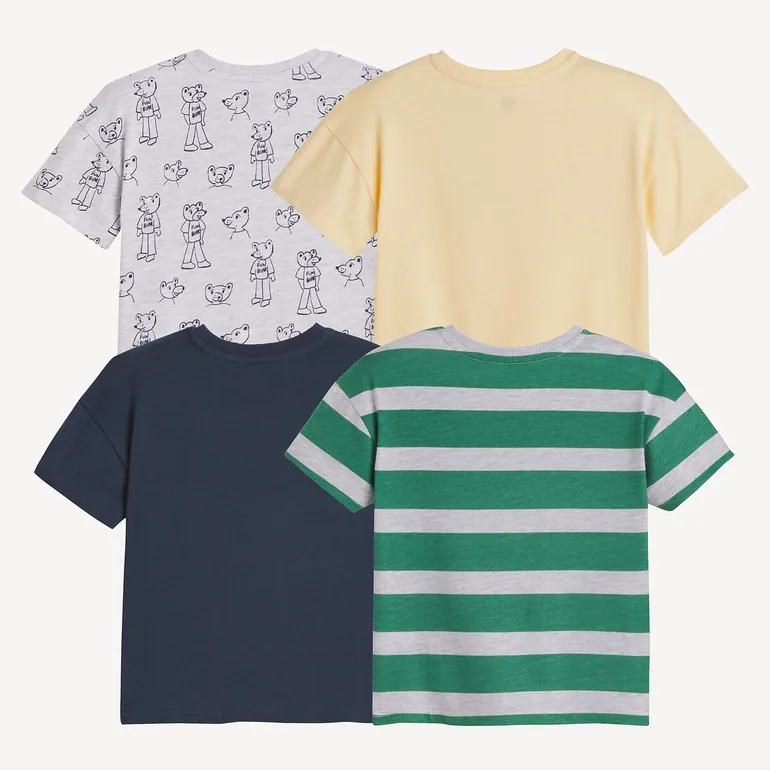 Pack of 4 T-Shirts with Teddy Bear/Striped Print - 2