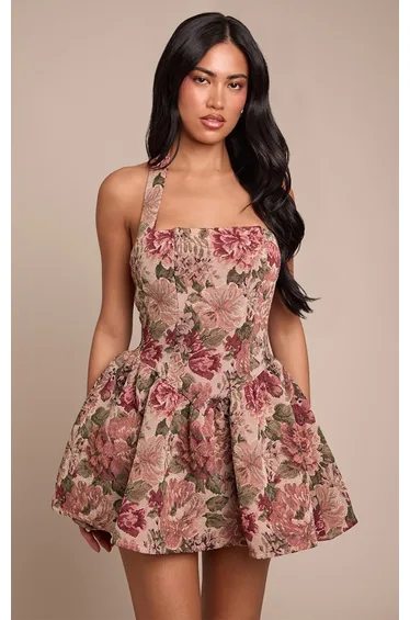 فستان بياقة هالتر - زهري