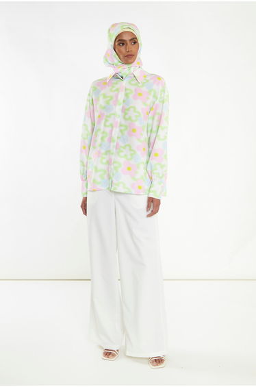 Multi-Blurred-Floral Long Sleeve Shirt