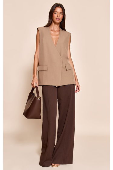 Mushroom Oversized Boxy Longline Waistcoat