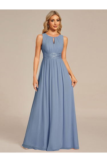 ever KALIA|Simple Sleeveless A-line Chiffon Bridesmaid Dress with Hollow Out Detail
