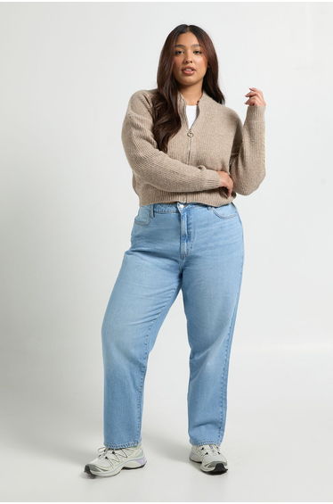 Plus Basics High Waist Mom Jean - light blue