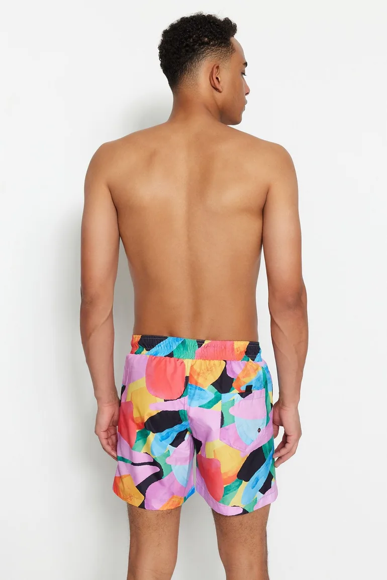Multicolored Standard Abstract Patterned Swimsuit Swim Shorts - 1