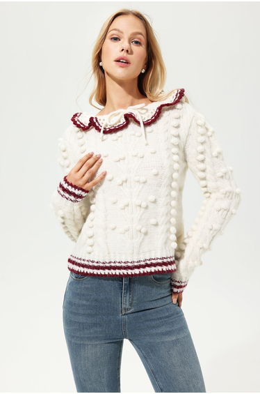 Léonore Wool Crochet Sweater in White