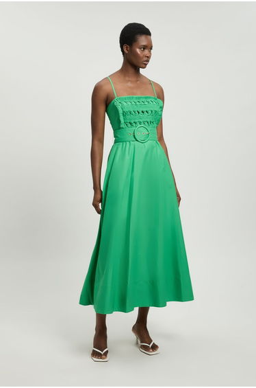 Cutwork Detail Belted Strappy Midi Dress